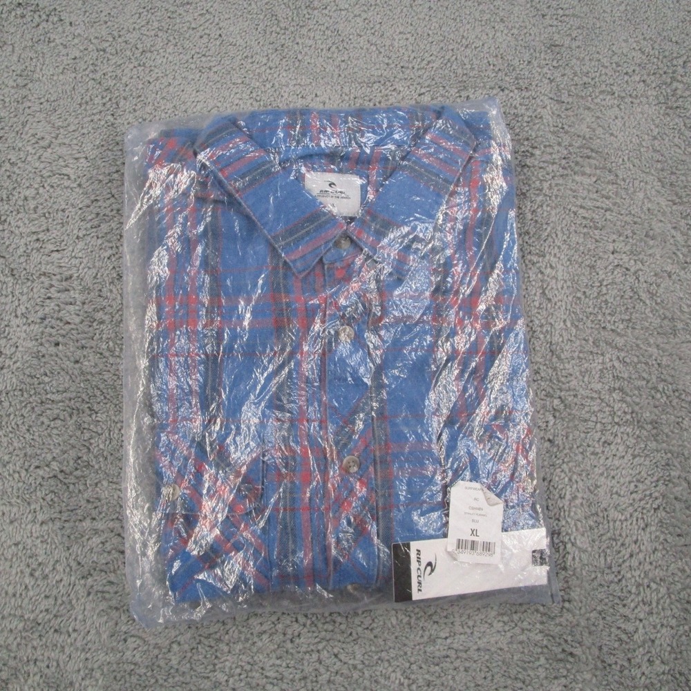 Rip Curl Stanley Flannel Shirt Mens XL Blue Red Plaid Long Sleeve CSHNB9 NEW